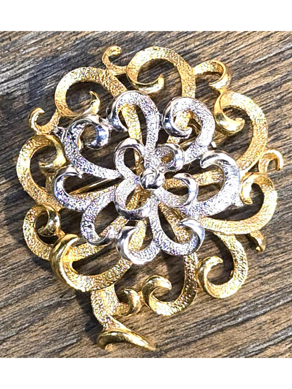 Vintage Marcel Boucher Chrysanthemum Brooch Gold & Silver Rhodium Tone Excellent
